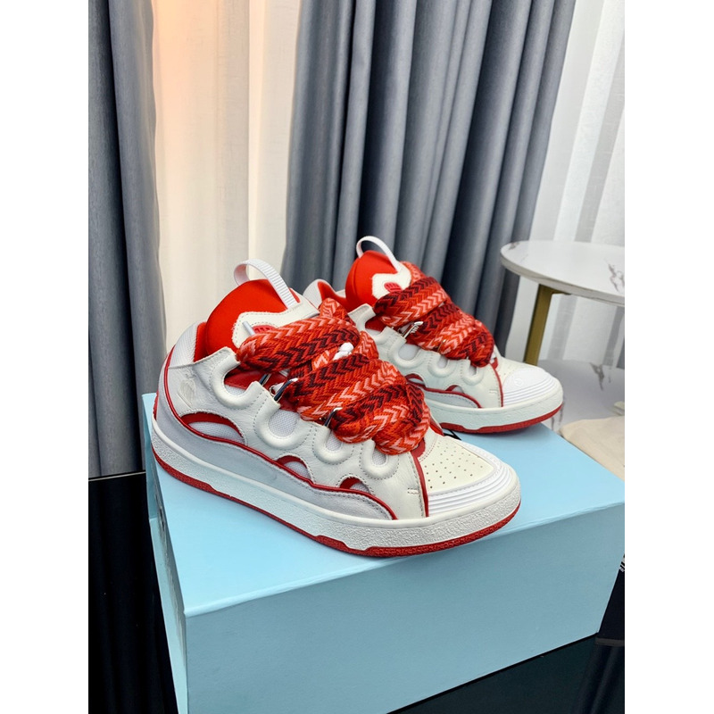 Lanvin Leather Curb Sneakers White