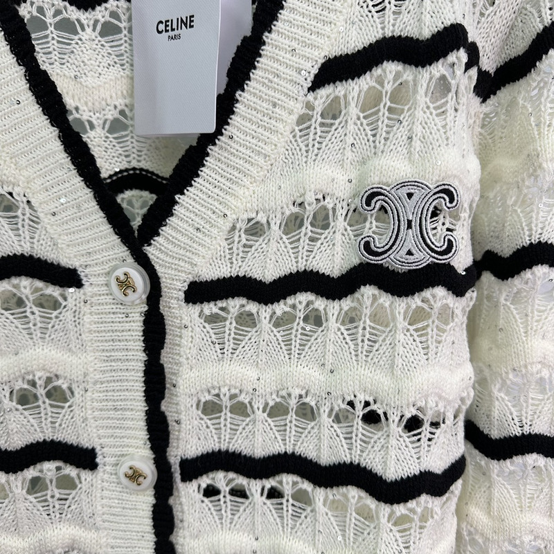 Ce**e knitted hollow long sleeve white&black