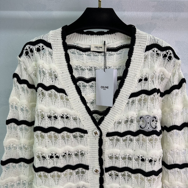 Ce**e knitted hollow long sleeve white&black