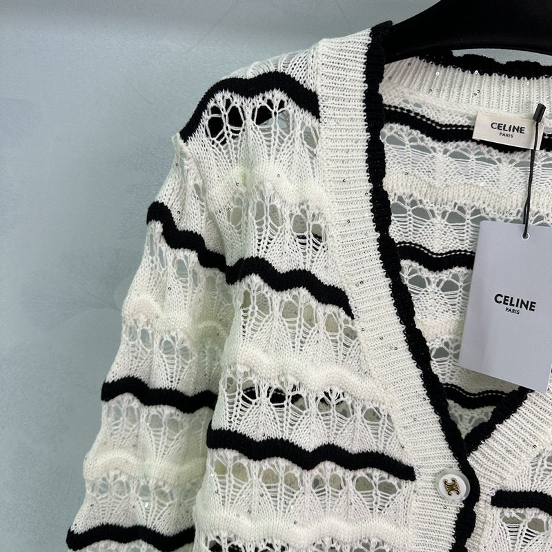 Ce**e knitted hollow long sleeve white&black