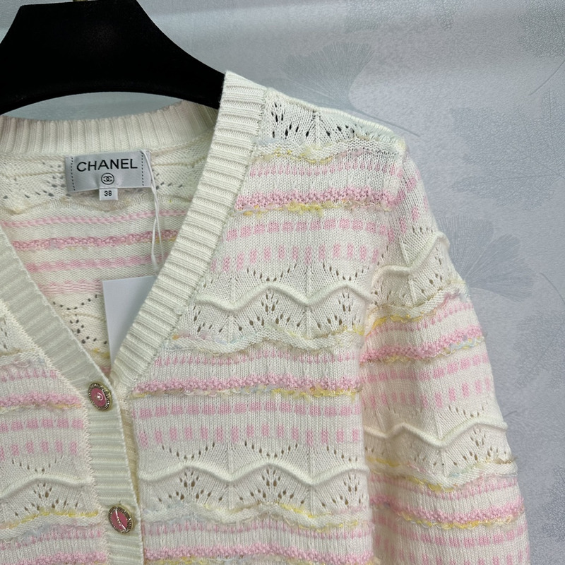 Ch*el knitted hollow long sleeve pink