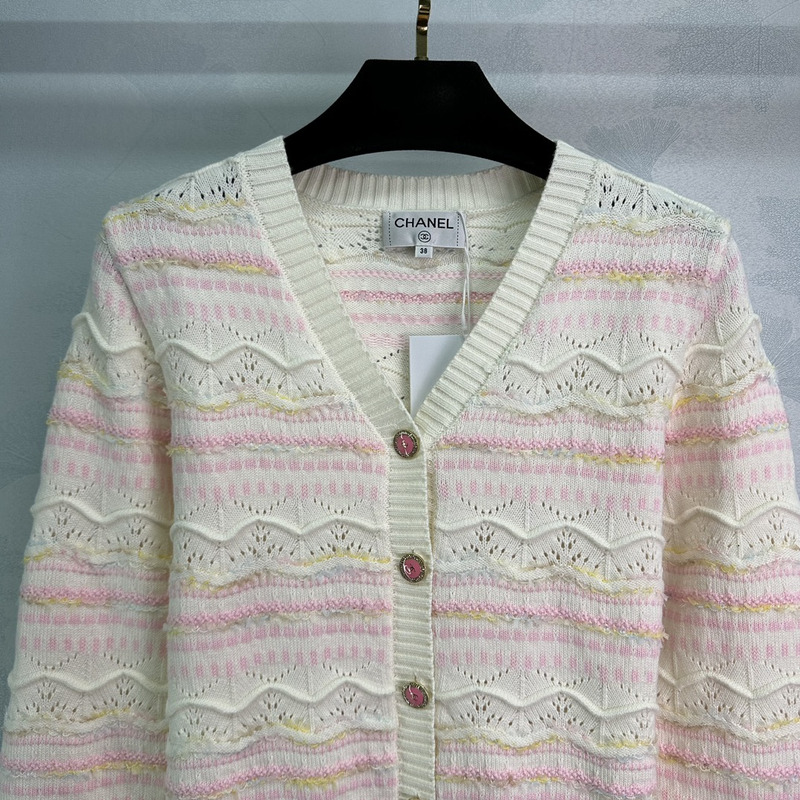 Ch*el knitted hollow long sleeve pink