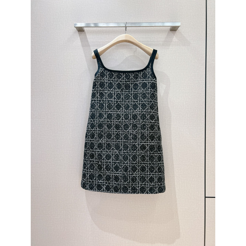 D*or macrocannage short dress technical cotton tweed black&white