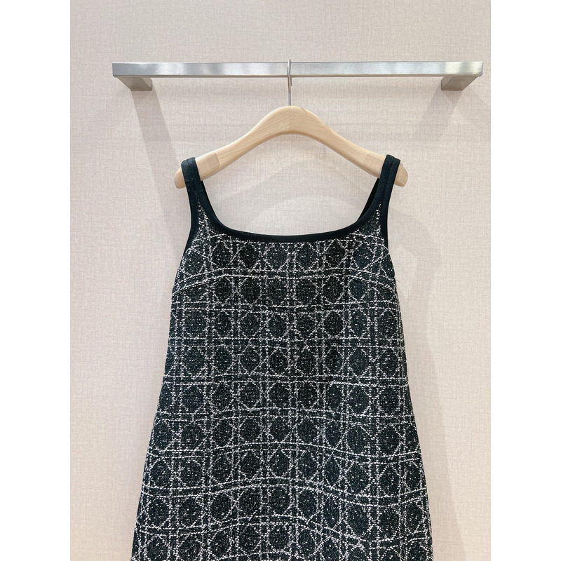 D*or macrocannage short dress technical cotton tweed black&white