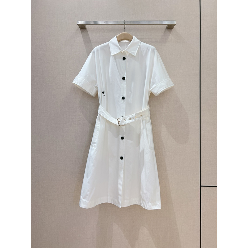 D*or belted shirtdress ecru cotton and silk poplin white