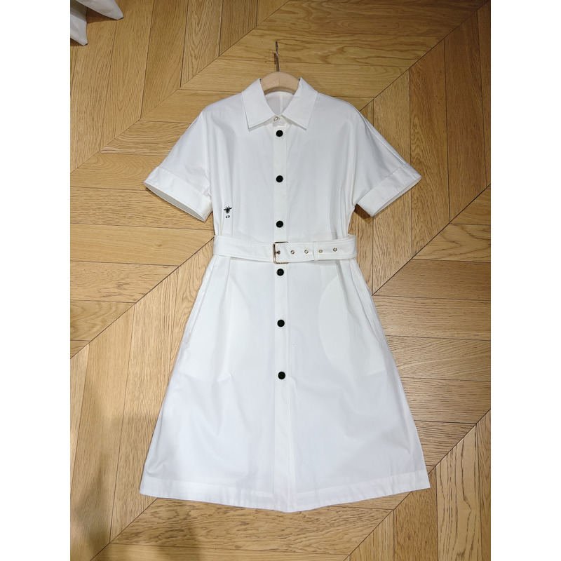 D*or belted shirtdress ecru cotton and silk poplin white