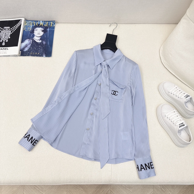 Ch*el blouse with silk blend blue