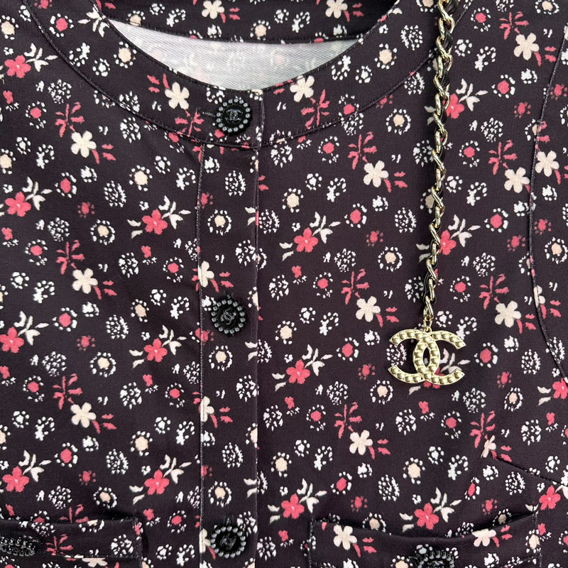 Ch*el top printed cotton black&multicolor