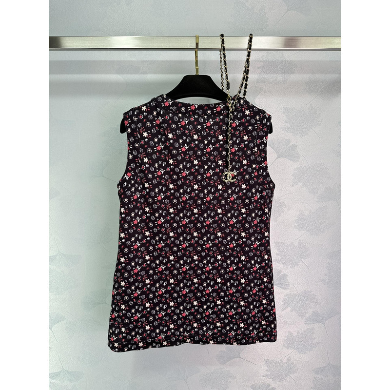 Ch*el top printed cotton black&multicolor