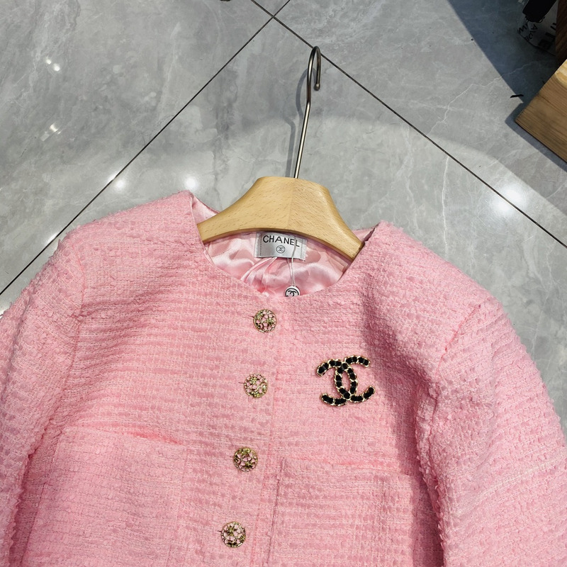 Ch*el jacket cotton tweed pink