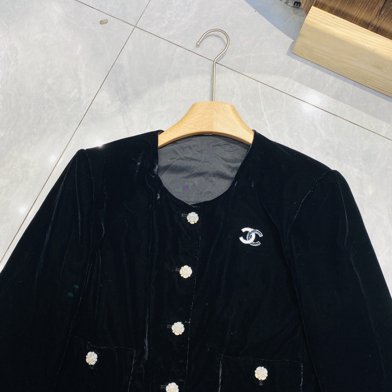 Ch*el logo embroidered short jacket black
