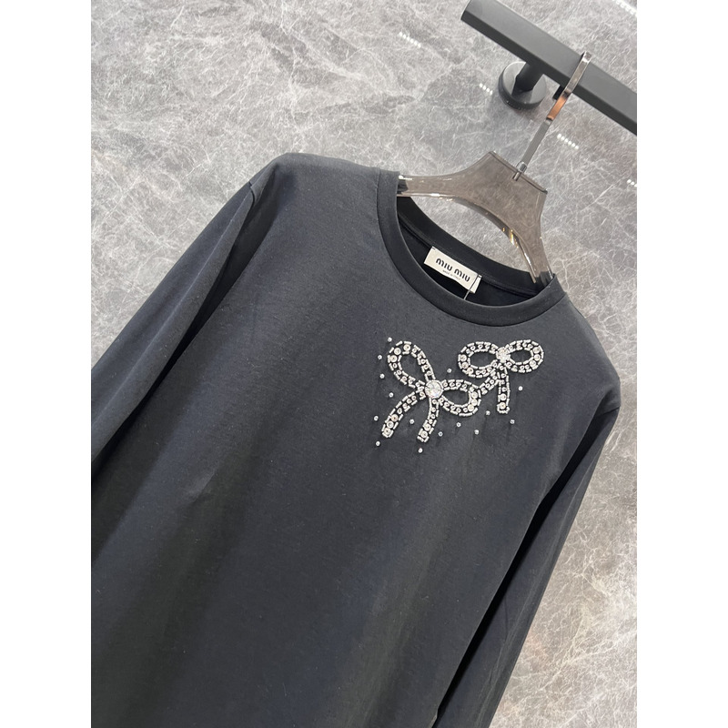 Miu Miu Embellished Bow Long Sleeves Cotton Black