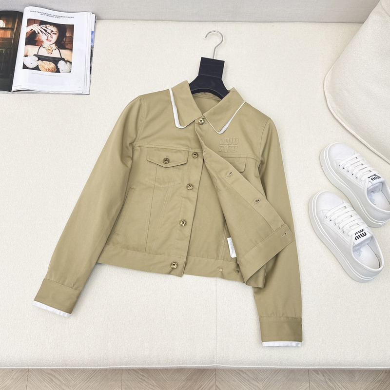 Miu Miu Logo Chino Jacket  In Khaki