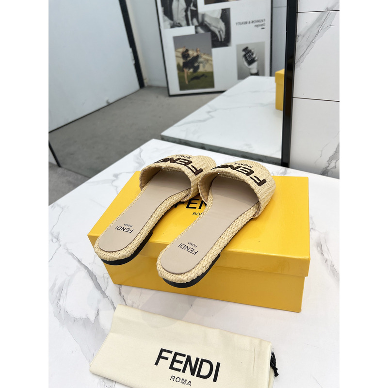 F**di signature logo cotton fiber slide beige