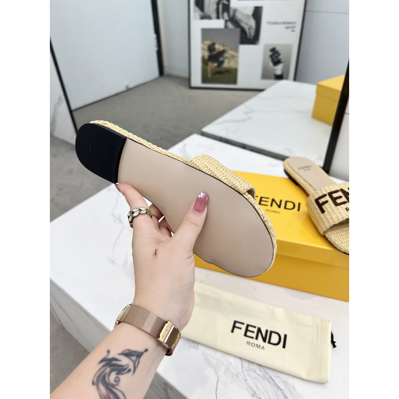 F**di signature logo cotton fiber slide beige