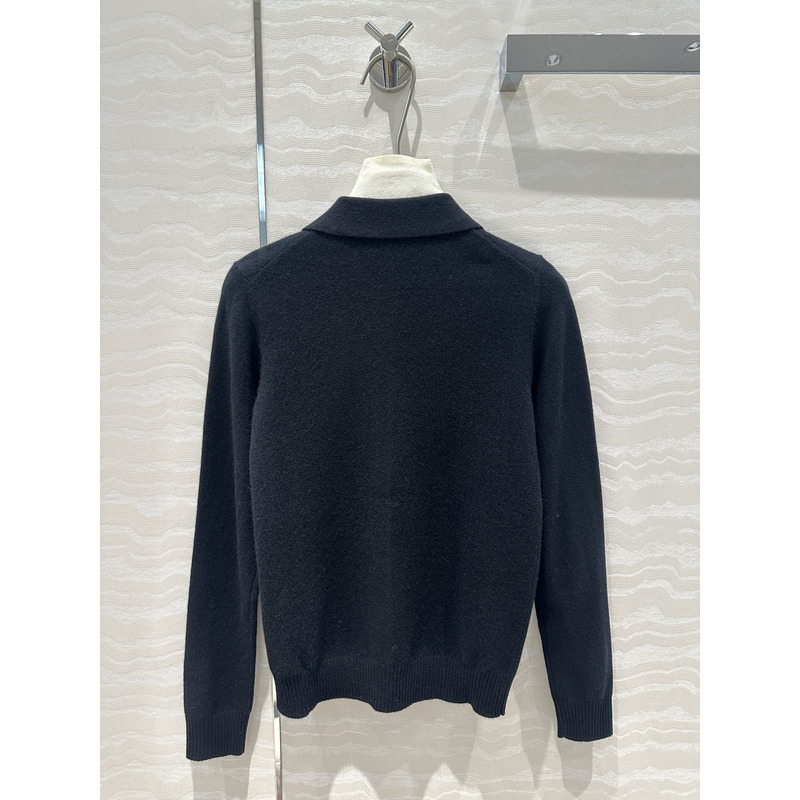 Miu Miu Logo Embroidered Long Sleeve Cashmere Cardigan Black