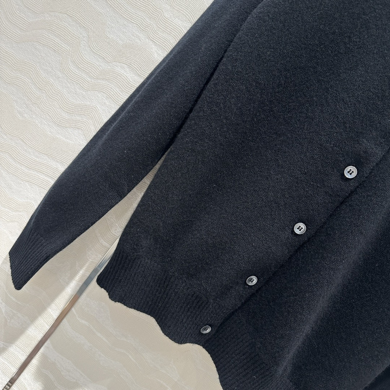 Miu Miu Logo Embroidered Long Sleeve Cashmere Cardigan Black