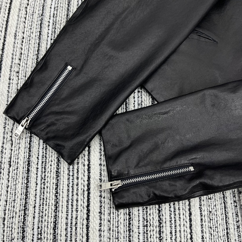 Pra*a collarless leather jacket black