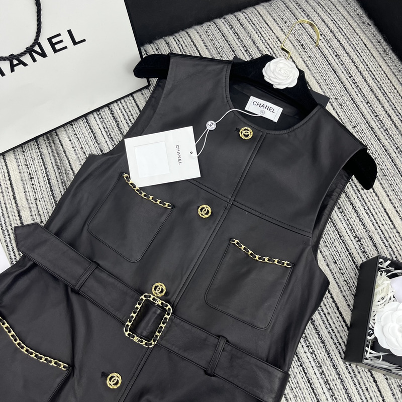 Ch*el lambskin single breasted waistcoat black