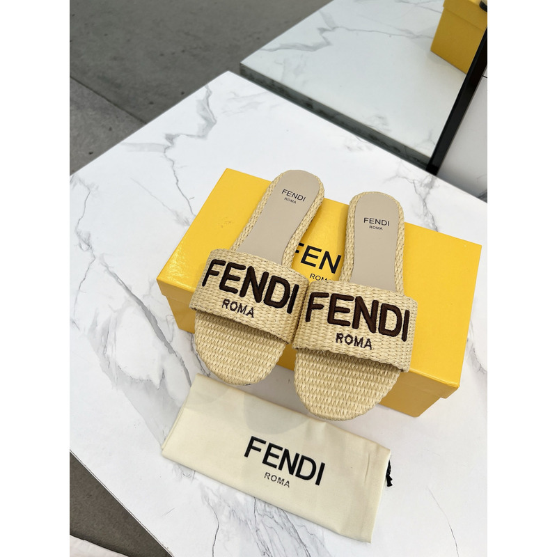 F**di signature cotton fibre slides beige