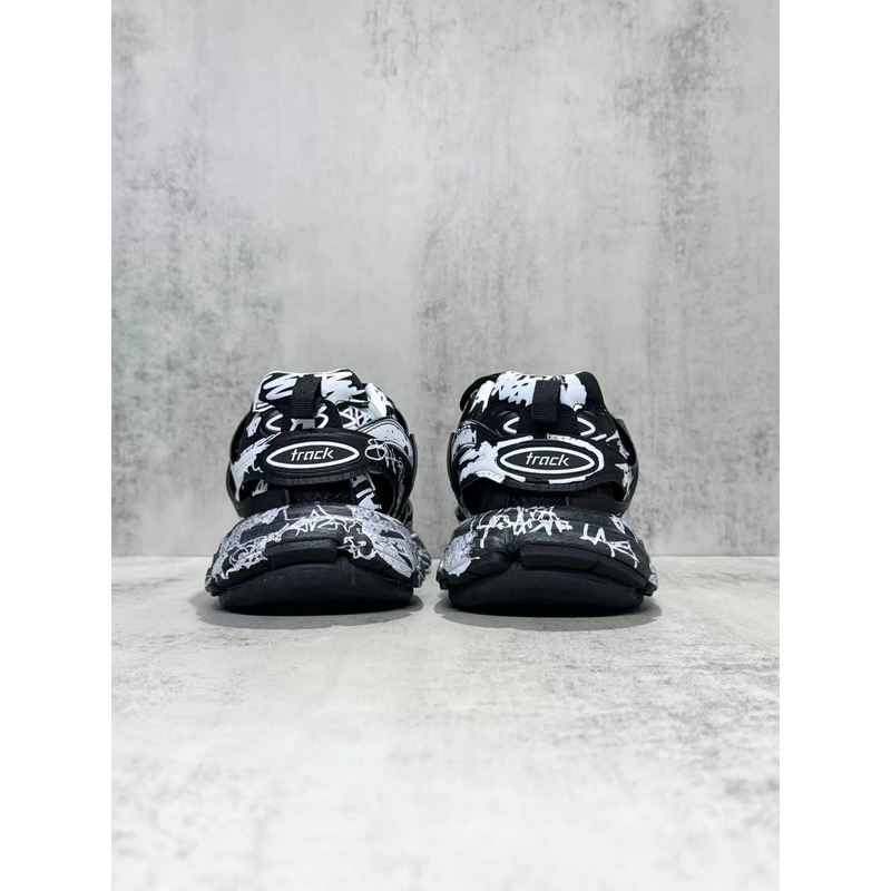 Ba*len*cia*ga track graffiti black and white mesh nylon sneakers