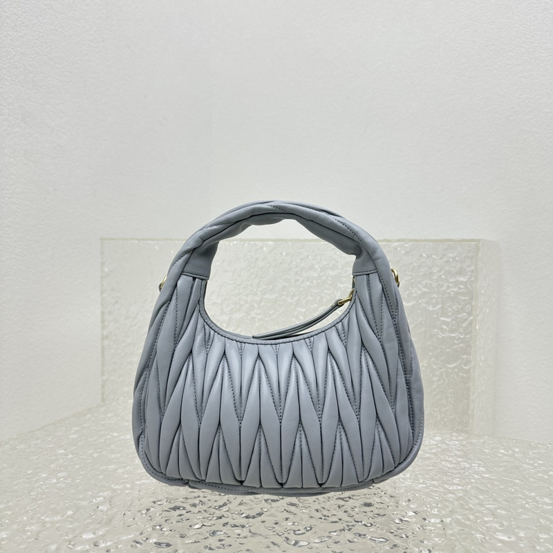 Miu Miu Wander Matelassé Nappa Leather Half Moon Bag Blue