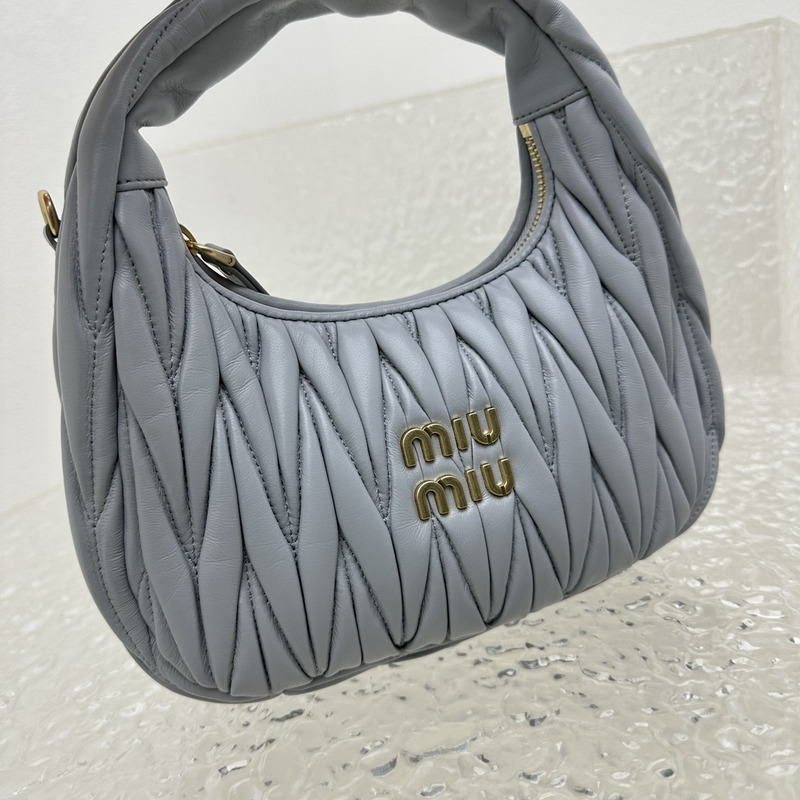 Miu Miu Wander Matelassé Nappa Leather Half Moon Bag Blue