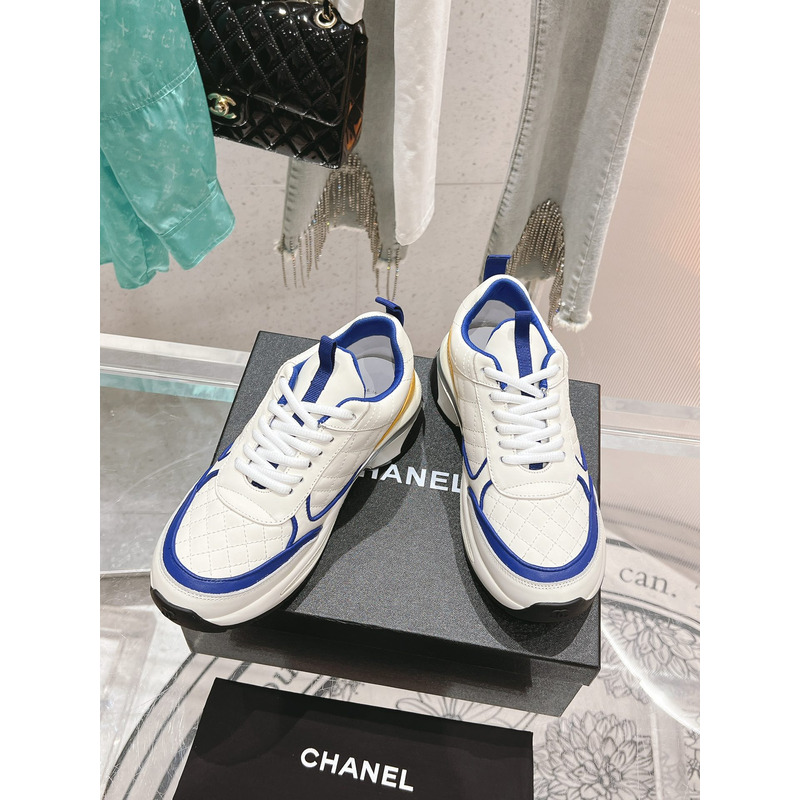 Ch*el leather sneakers white and blue