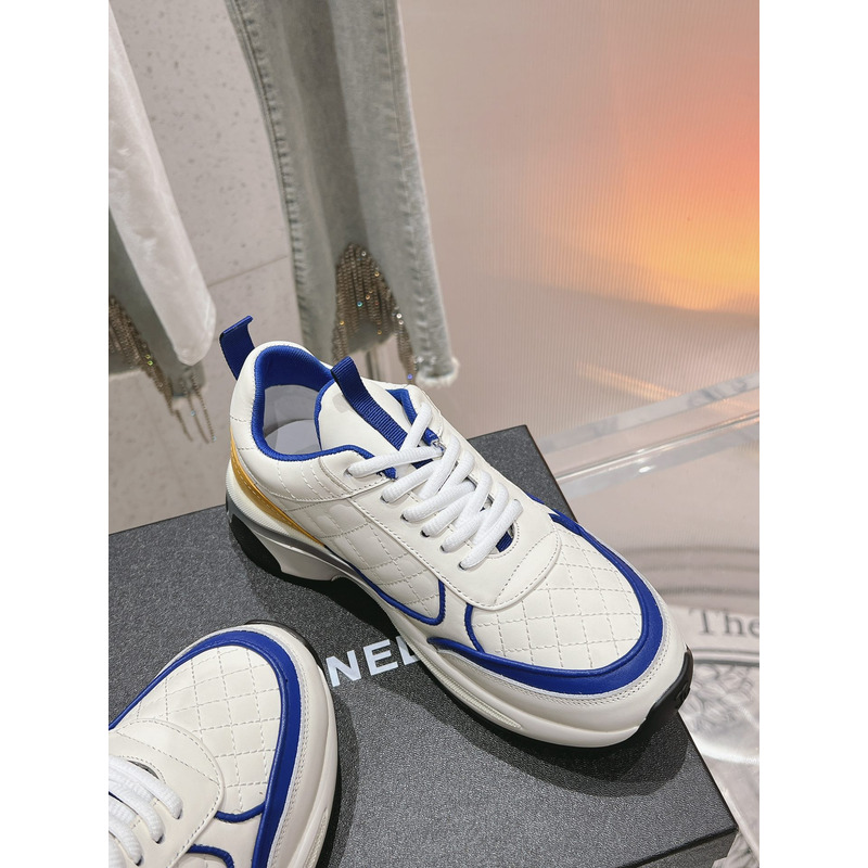 Ch*el leather sneakers white and blue
