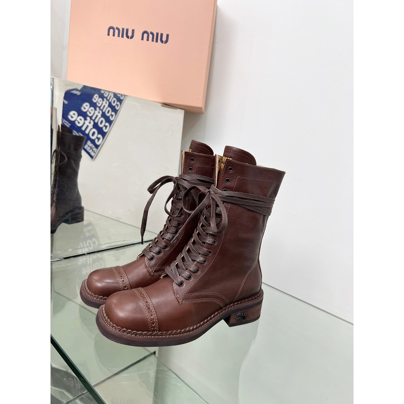 Miu Miu Leather Boots In Brown
