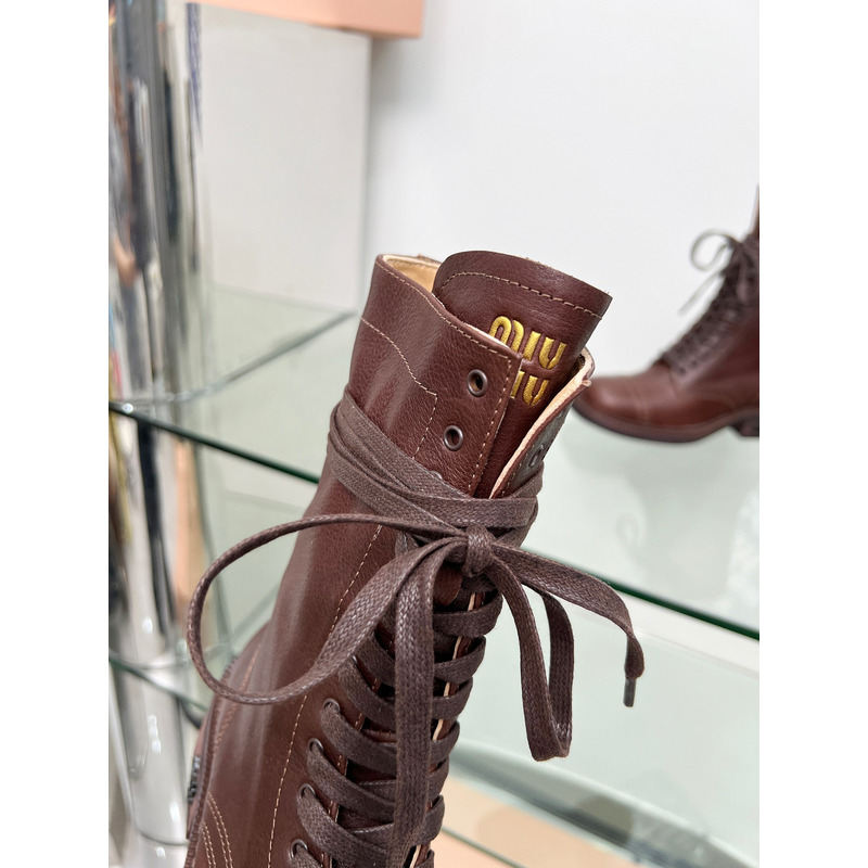 Miu Miu Leather Boots In Brown