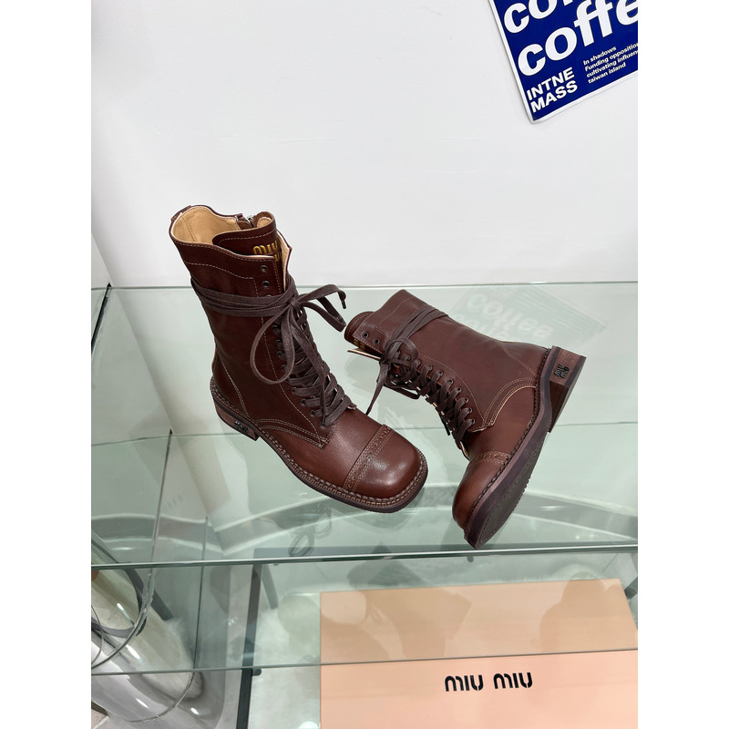Miu Miu Leather Boots In Brown