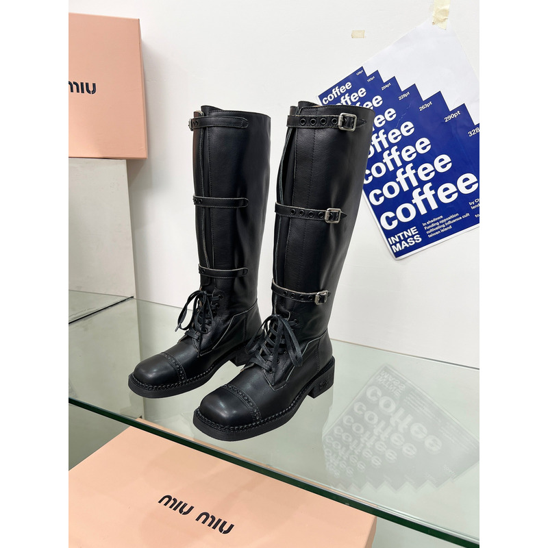 Miu Miu Patent Leather Combat Boots In Black