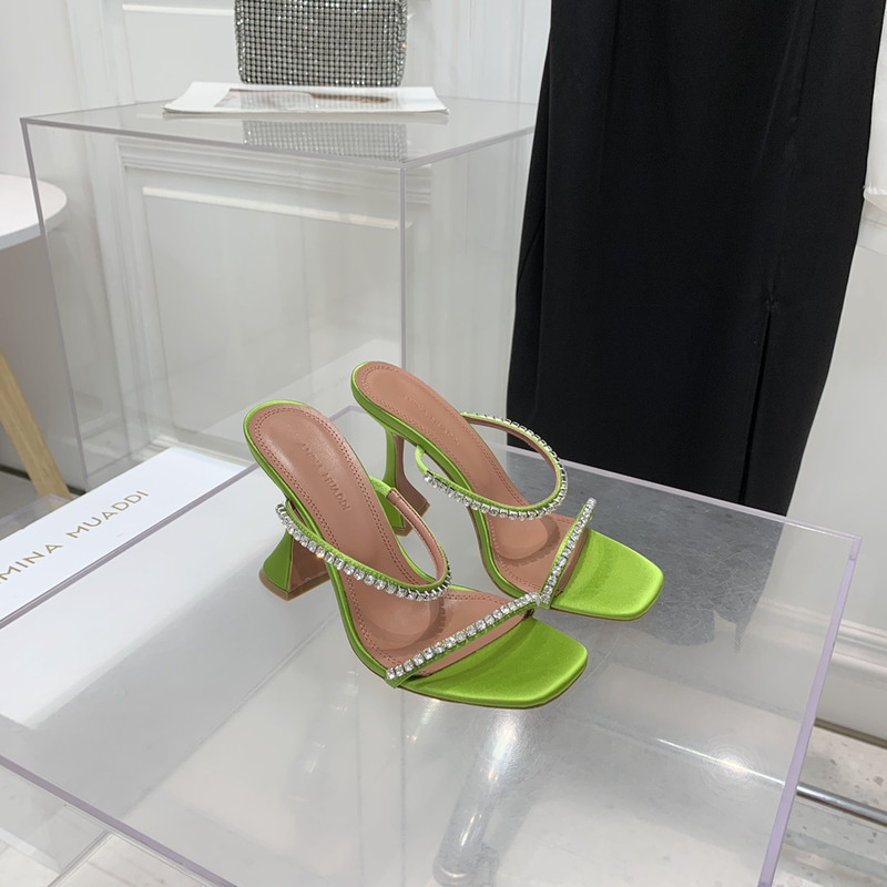 Amina Muaddi Gilda Slipper Green and White Crystals
