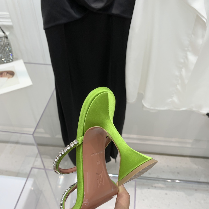 Amina Muaddi Gilda Slipper Green and White Crystals