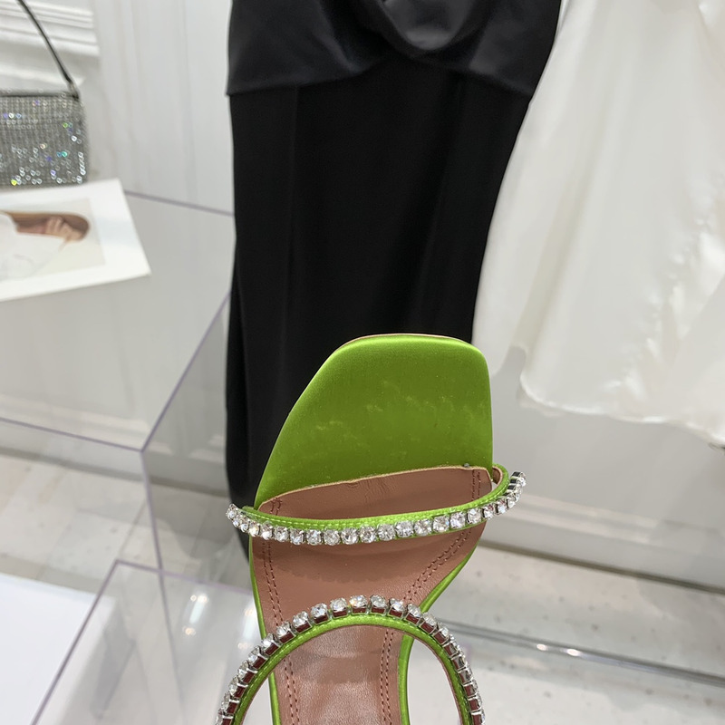 Amina Muaddi Gilda Slipper Green and White Crystals