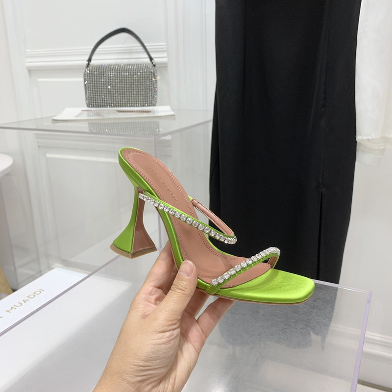 Amina Muaddi Gilda Slipper Green and White Crystals