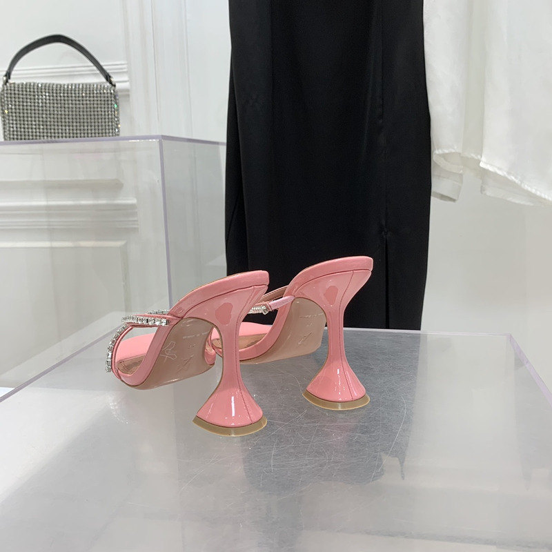 Amina Muaddi Gilda Slipper Pink and White Crystals