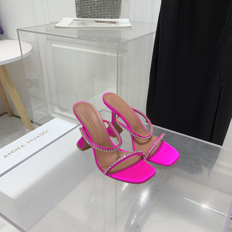 Amina Muaddi Gilda Slipper Lotus Pink and Pink Crystals