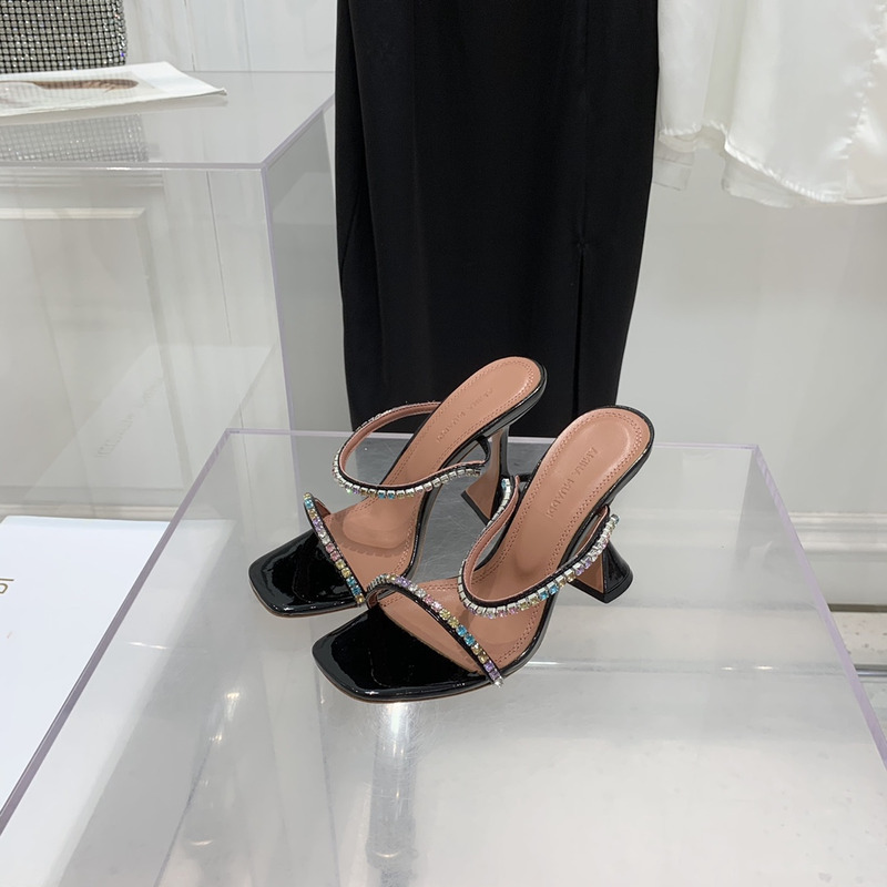 Amina Muaddi Gilda Slipper Black and Multi-Colored Crystals