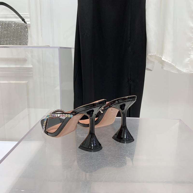 Amina Muaddi Gilda Slipper Black and Multi-Colored Crystals