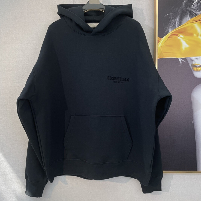 Essentials Logo Embroidered Stretch Hoodie Black