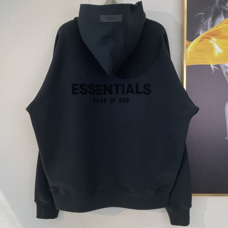 Essentials Logo Embroidered Stretch  Hoodie Black