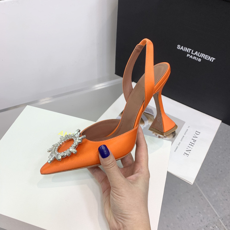 Amina Muaddi Begum Crystal Satin Slingback Pumps Orange