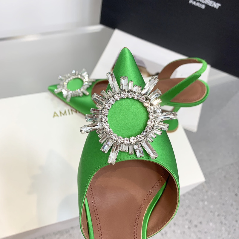 Amina Muaddi Begum Crystal Satin Slingback Pumps Bright Green