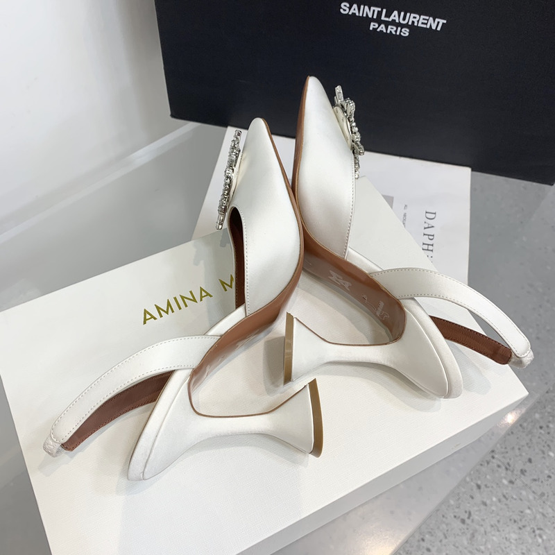 Amina Muaddi  Begum Sling Silver Mirror White