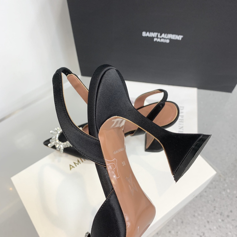 Amina Muaddi  Begum Sling Silver Mirror Black