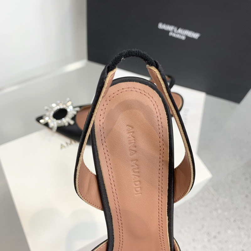 Amina Muaddi  Begum Sling Silver Mirror Black