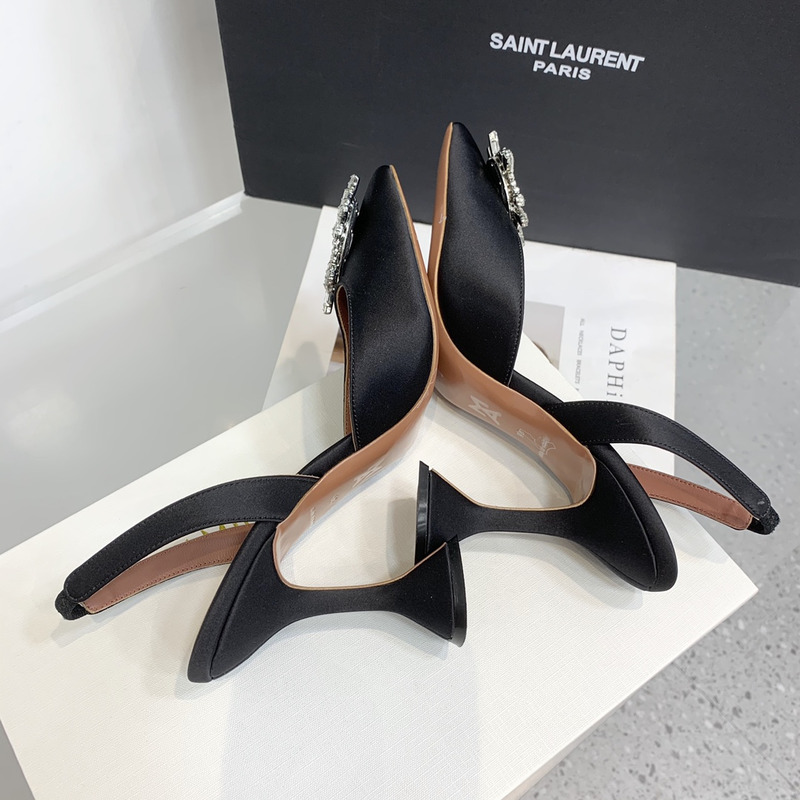 Amina Muaddi  Begum Sling Silver Mirror Black