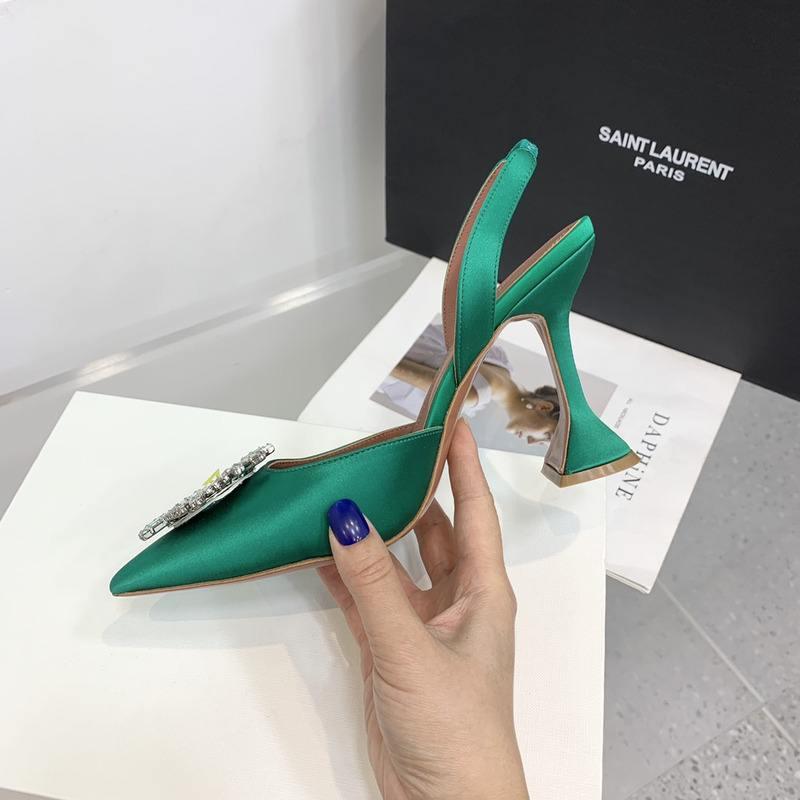 Amina Muaddi  Begum Sling Silver Mirror Dark Green